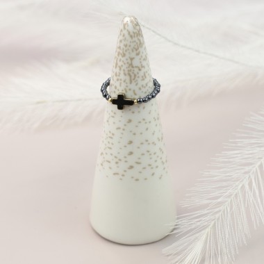 Pierścionek -  Hematyt z krzyżykiem