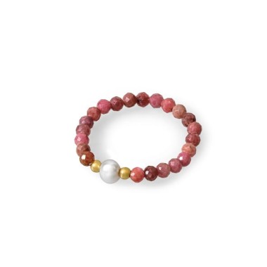 Pierścionek - Rodonit z Perłą