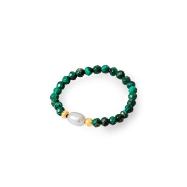 Pierścionek - Malachit z Perłą